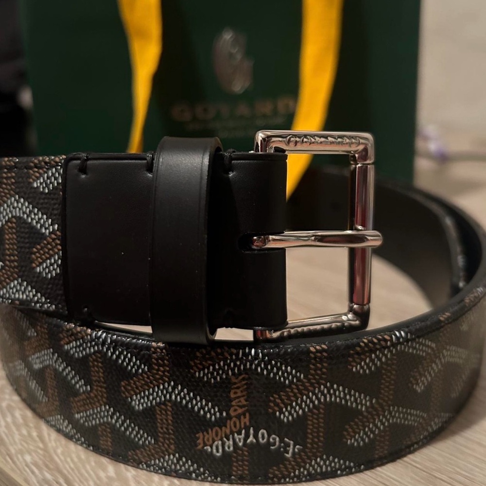 Goyard Brown and Black Signature Canvas Men's Belt with Silver Buckle